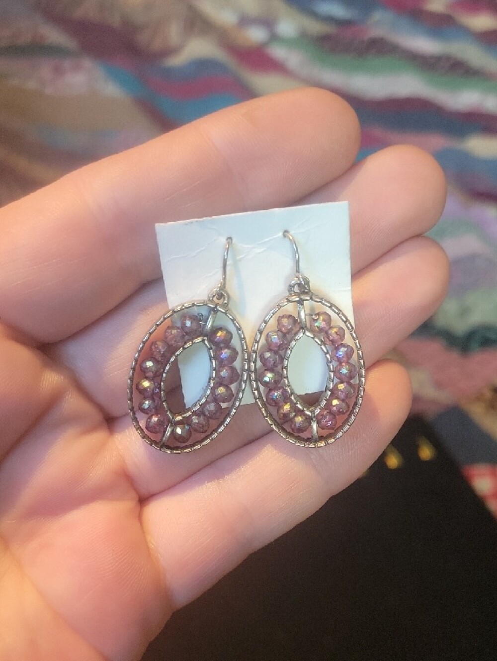 Pink Crystal Teardrop Hoop Earrings - Women's Jewelry - Picture 2 of 3